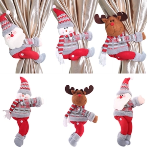 Embrasse De Rideau De Noël Père Noël Bonhomme De Neige Renne Peluche Tricoté Poupée Décoration De Fenêtre Maison