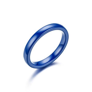 Polished 3mm minimalist blue ceramic ring with a domed surface design for men and women