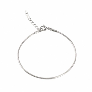Sleek silver snake bone chain bracelet in stainless steel with adjustable lobster clasp