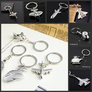 3D Metal Airplane Keychain Fighter Jet Model Pendant Polished Silver Helicopter Key Ring For Men Airline Souvenir Gift