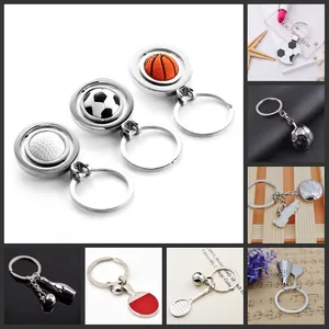 Sports Theme Metal Keychain Mini Basketball Soccer Tennis Badminton Bowling Ping Pong Racket Model Pendant Athletes Gift