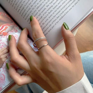 Minimalist S925 sterling silver double-layer ring with sparkling zircon inlays for women