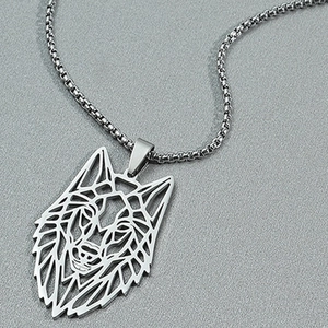 Wolf Head Necklace Pendant For Men Stainless Steel Geometric Hollow Animal Charm Punk Hip Hop Gothic Jewelry Gift