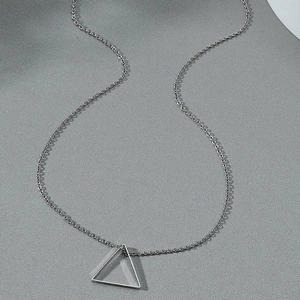 Minimalist silver stainless steel long chain necklace with geometric triangle pendant