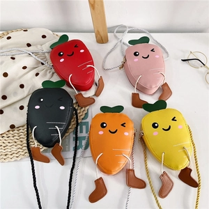 Cute carrot-shaped mini crossbody bags for girls in vibrant colors with leaf details