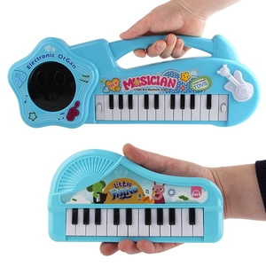 Blue cartoon electronic organ and piano toy for kids with musical lights and handle