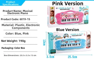22-key portable electronic toy piano for kids featuring blue and pink color options