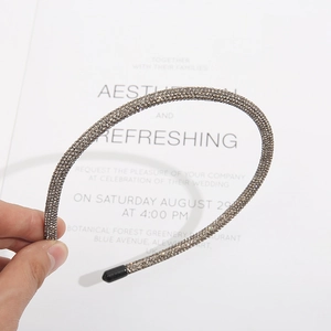 Sparkling dark grey full crystal thin headband for women with elegant rhinestone inlay