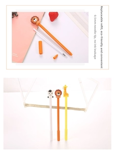 Detail of 0.5mm needle tip and refillable cartoon animal pens with no ink leakage
