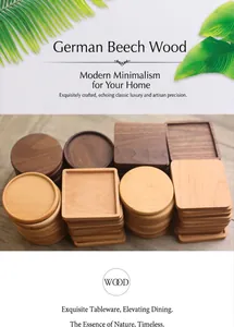 Macro detail of stacking solid beech and walnut wood coasters with groove design