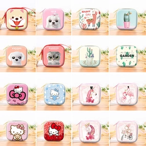 Grid display of square EVA storage pouches featuring diverse colorful cartoon patterns
