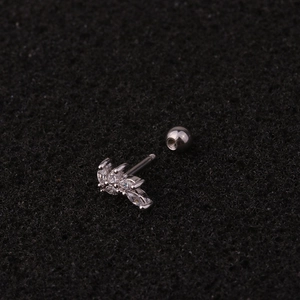 Sparkling marquise zircon floral stud earring in silver stainless steel for helix piercings