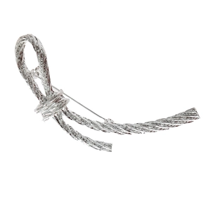 Silver alloy bowknot brooch with twisted rope texture for women elegant suit accessory