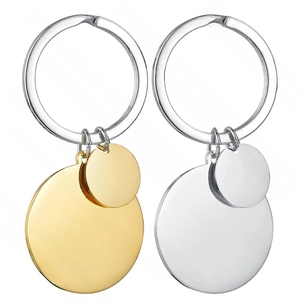 Polished stainless steel round tag keychain with mirror finish in gold and silver set