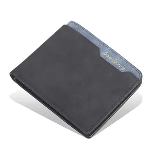 Slim bifold wallet for men in two-tone grey and blue matte finish leather with logo
