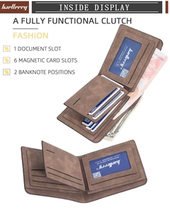 Detailed interior of brown matte wallet with 6 card slots and two bill compartments
