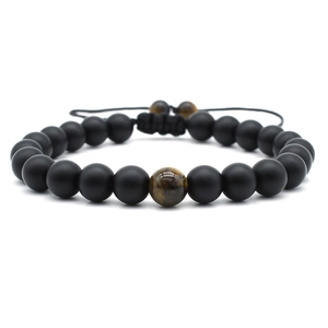 8mm Tiger Eye and matte black stone beaded adjustable bracelet for men and women