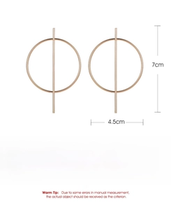 Detailed size specifications for gold geometric oval earrings in minimalist alloy style