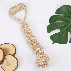 Durable cotton rope dog chew toy set for teething with handle and knot in natural colors