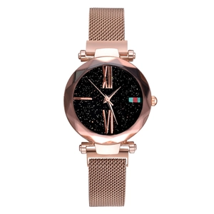 Women Quartz Watch Fashion Starry Sky Dial Milanese Magnetic Mesh Strap Elegant Cut Glass Analog Wristwatch