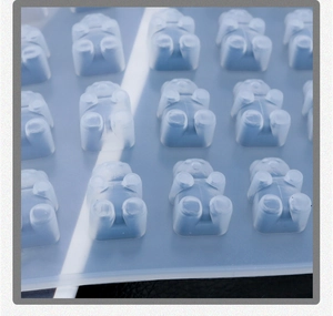Detail view of translucent gummy bear silicone mold with multiple cavities for DIY crafts