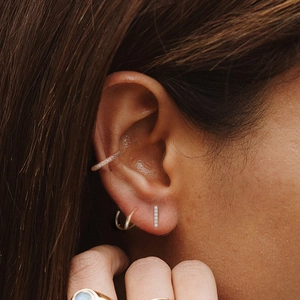 Classic S925 sterling silver ear cuff set with pavé cubic zirconia on model