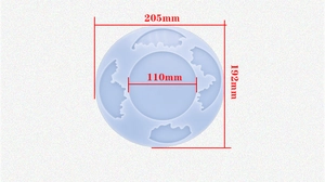 Detailed dimensions of round silicone resin mold featuring four wave patterns
