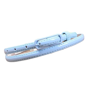 Slim light blue women's belt with square pin buckle on white background