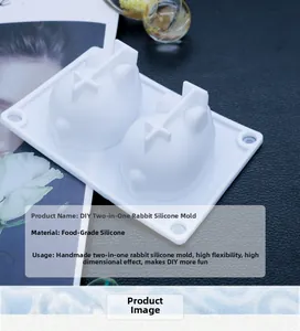 Detail of food-grade silicone mold with two 3D rabbit shapes for DIY dessert making