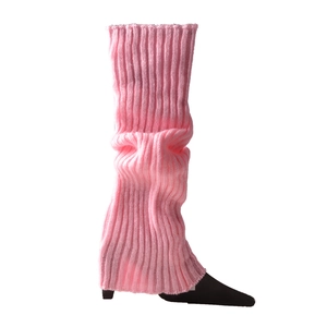 Detail of pink ribbed knit leg warmers showing soft textured fabric and slouchy style