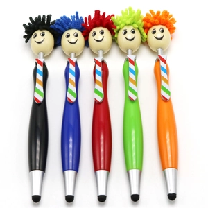 Set of 5 colorful cartoon stylus ballpoint pens with microfiber screen cleaners