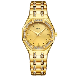 MISSFOX Women's Luxury Octagonal Quartz Watch Fashion Rhinestone Inlaid Alloy Strap Grid Dial Waterproof Wristwatch Jewelry Gift