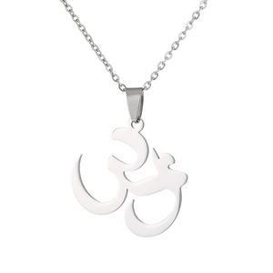 Polished stainless steel Om pendant necklace with silver finish for yoga enthusiasts