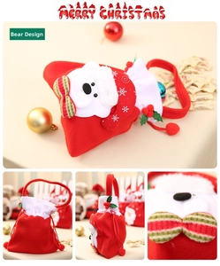 Detailed views of a red velvet Christmas gift bag featuring a 3D plush polar bear