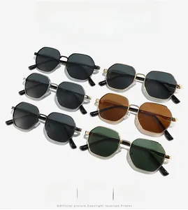 Detail of square metal frame sunglasses showing multiple lens colors and frame finishes