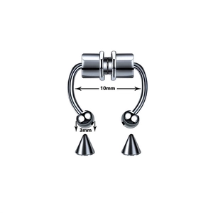 Magnetic stainless steel horseshoe septum ring with 10mm inner diameter and cone heads