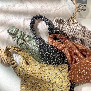 Floral print wide headband set in assorted vintage colors with elastic fabric design