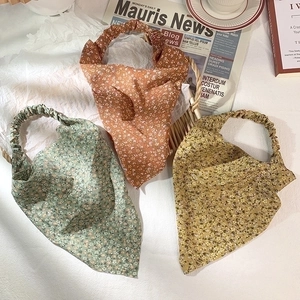 Floral elastic headscarf set in green, orange and yellow with minimalist ins-style decor