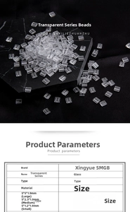 Detailed size chart for transparent TILA glass beads in large medium and small sizes