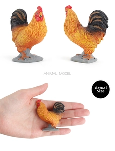 Miniature rooster animal model detail showing actual size held in hand for scale