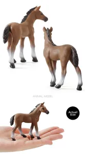 Detailed views of Lusitano horse model with realistic dark brown finish and actual size scale