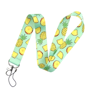Lanyard with pineapple fruit pattern, light green polyester strap and metal clasp