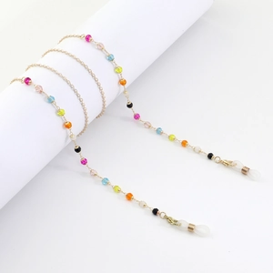Handmade colorful crystal eyewear chain with gold links and non-slip rubber loops
