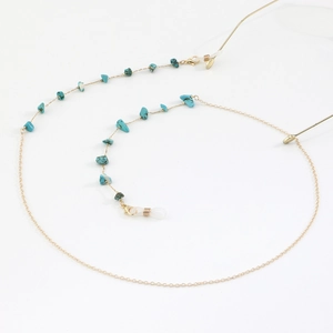 Fashionable gold chain glasses strap with natural turquoise stones and silicone loops