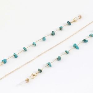 Golden eyewear chain with irregular turquoise beads and non-slip silicone loops