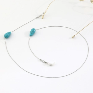 Handmade silver chain eyewear holder featuring natural turquoise teardrop beads and loops