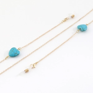 Goldene Brillenlkette mit türkisfarbenen Herzanhängern und Silikon-Steckverbindern