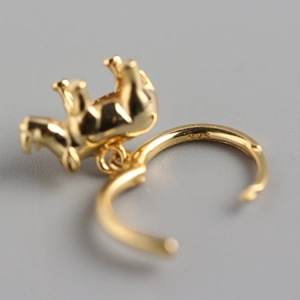 Elegant 925 sterling silver golden huggie hoop earring with a 3D rhinoceros animal pendant
