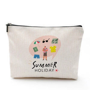 Trousse à maquillage en lin imperméable avec motif Summer Holiday et fermeture