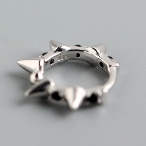 925 sterling silver punk hoop earring with rivets and black cubic zirconia stones